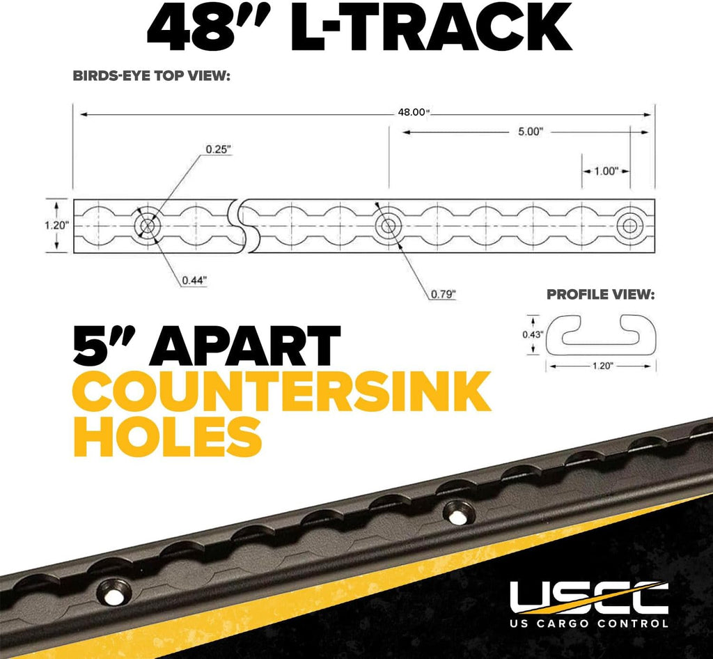 US Cargo Control L Track Tie Down System - (2) 4 FT Black Anodized Aluminum L Track Rails and (4) Single Stud O-Ring Fittings, Trailer and Truck Bed Rail System Easily Secures Motorcycles, ATVs, Bikes