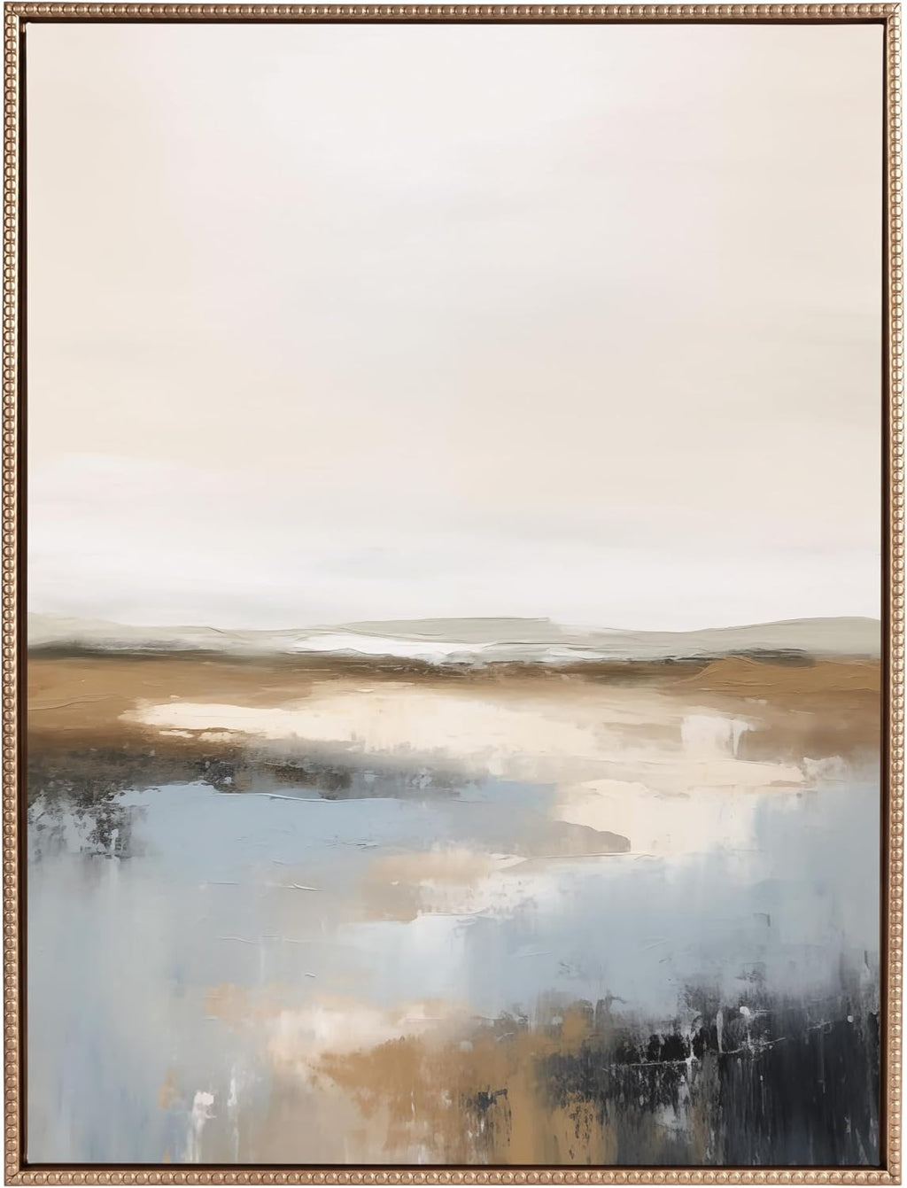 Kate and Laurel Sylvie Beaded Idyllic Retreat Vintage Framed Canvas Wall Art by Amy Lighthall, 18x24 White, Abstract Watercolor Landscape Art for Wall