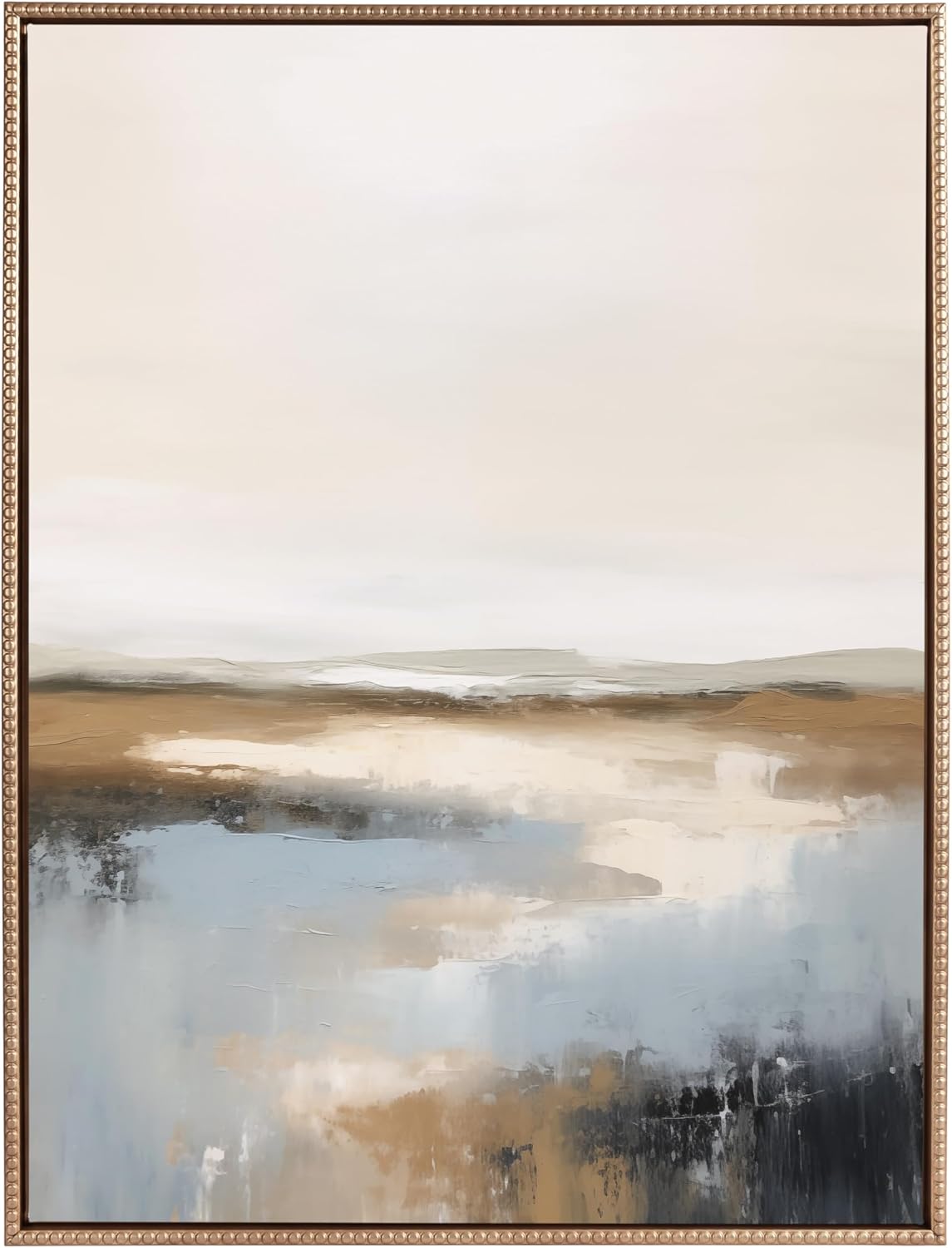 Kate and Laurel Sylvie Beaded Idyllic Retreat Vintage Framed Canvas Wall Art by Amy Lighthall, 18x24 White, Abstract Watercolor Landscape Art for Wall