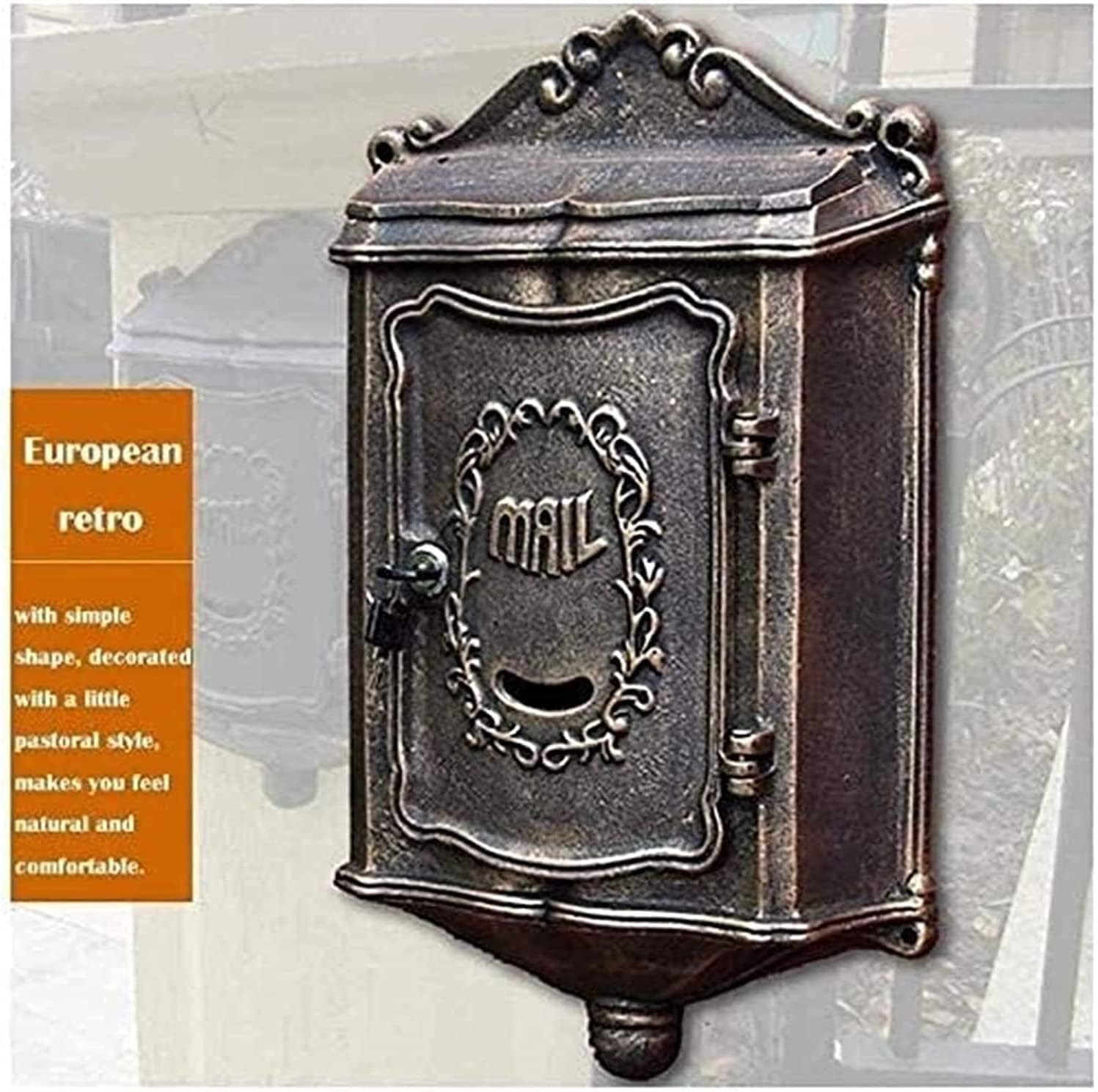 Suggestion Box Donation and Ballot Box Outside Aluminum Wall Mount Post Box European Style Mailbox Secure Mailbox Letterbox Outdoor Retro Vintage Mailboxes Mail Drop & Collection Boxes ( Color : B )