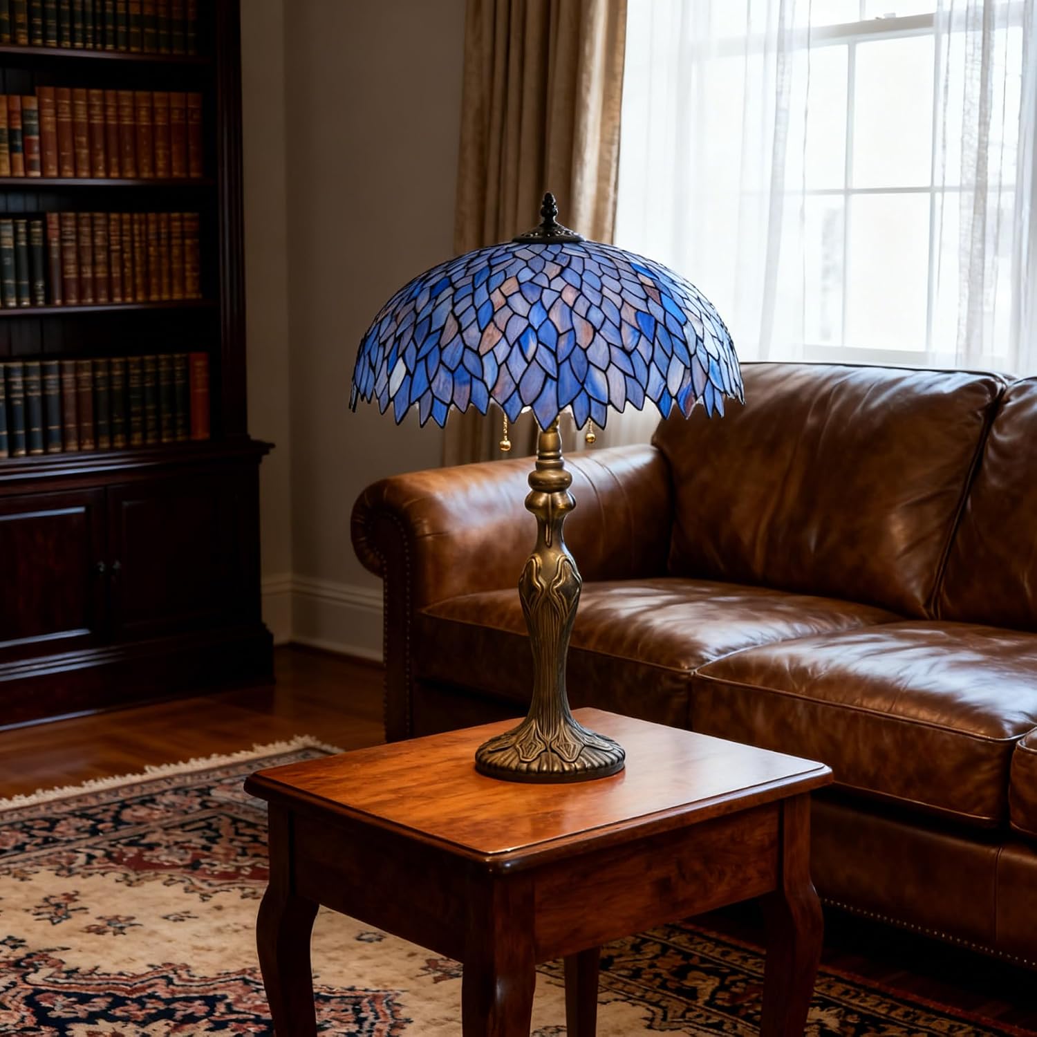 Tiffany Lamp 16' Blue Purple Wisteria Stained Glass Table Lamp for Large Space Vintage Style Antique Bronze Base Desk Light Decorate Bedside Bedroom Living Room Entry Hallway Home Office