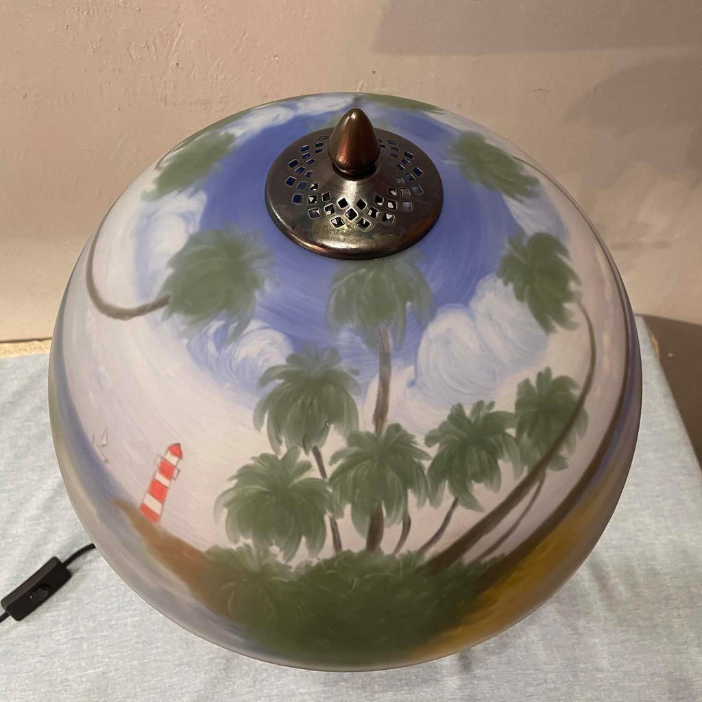 Bieye L10944 Coconut Trees Tropical Beach Hand-Painted Glass Table Lamp with Monkeys Harvesting Coconuts Lamp Base for Home Decor