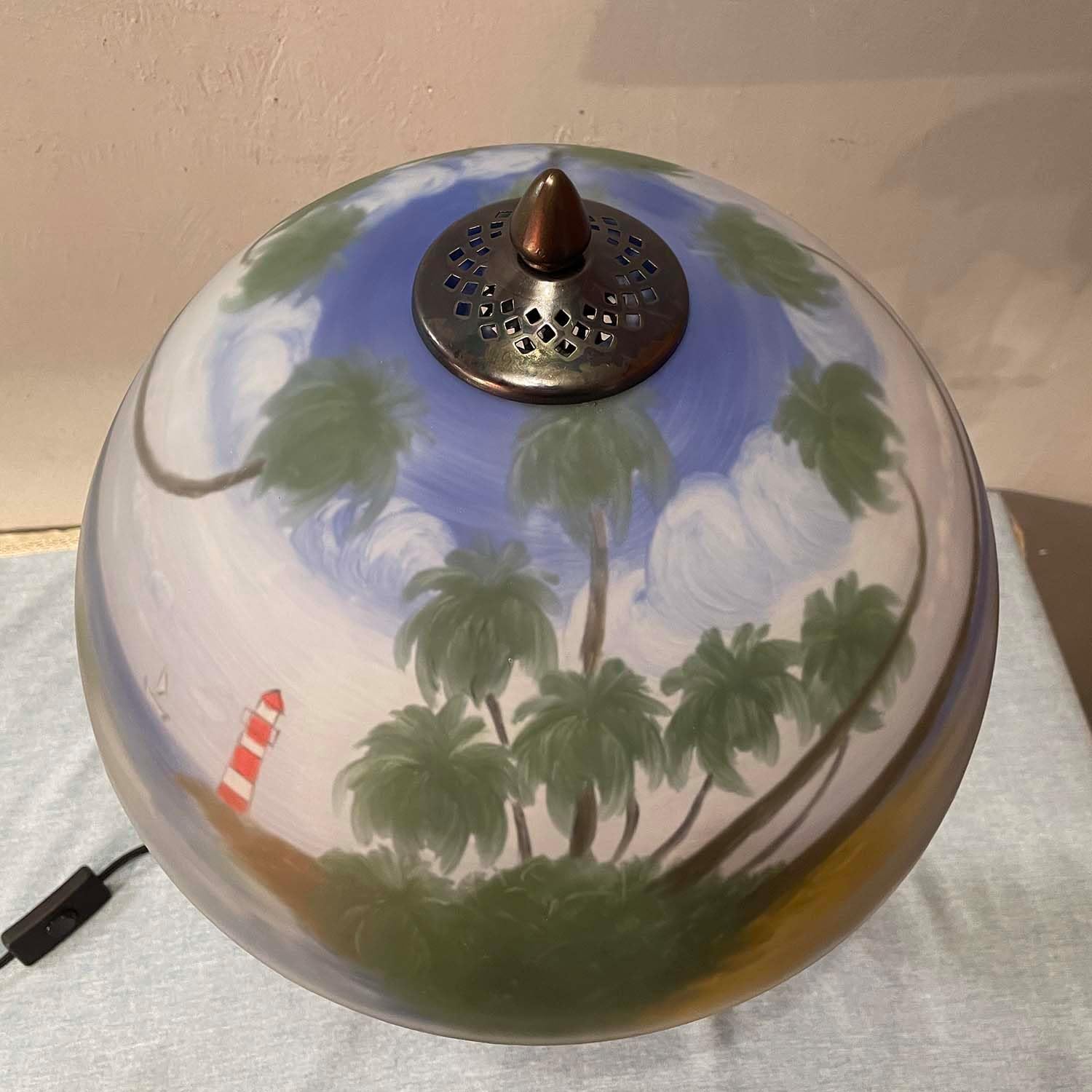 Bieye L10944 Coconut Trees Tropical Beach Hand-Painted Glass Table Lamp with Monkeys Harvesting Coconuts Lamp Base for Home Decor