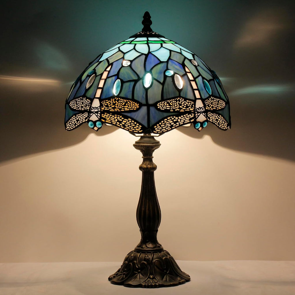 Tiffany Lamp Touch Control Table Lamp Blue Stained Glass Desk Lamp 12X12X19 Inches Dragonfly Style Reading Light