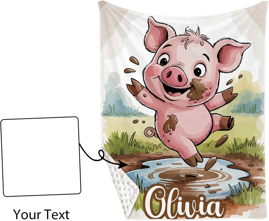 Personalized Crib Bedding Set for Baby Boys Girls, Piglet Pattern Custom Name Baby Crib Sets 5-Pcs, Double Layer Baby Blanket Fitted Sheet Changing Pad Cover Rug Wall Art Set