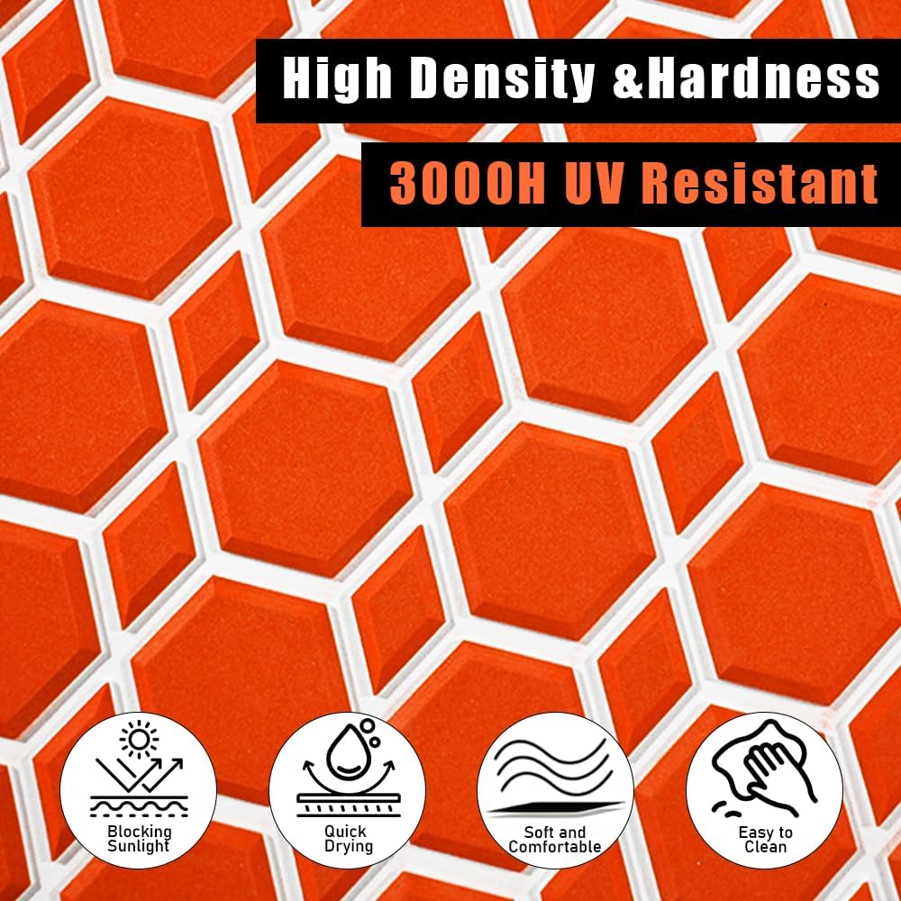 98.4'X43.31' Diamonds and Hexagons EVA Self-Adhesive Boat Flooring and Decorative Fish for Yacht Pool Boat Flooring Sheet Thick Non-Skid mat (Orange and White, 102.3'X38.58')