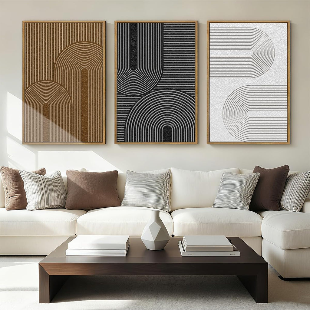 Extra Large Abstract Modern Wall Art Abstract Line Wall Decor Framed Dark Wall Painting Neutral Print Decor Geometric Artwork Minimalist Modern Home Decor for Living Room Bedroom Office 24x36 Inches Set of 3