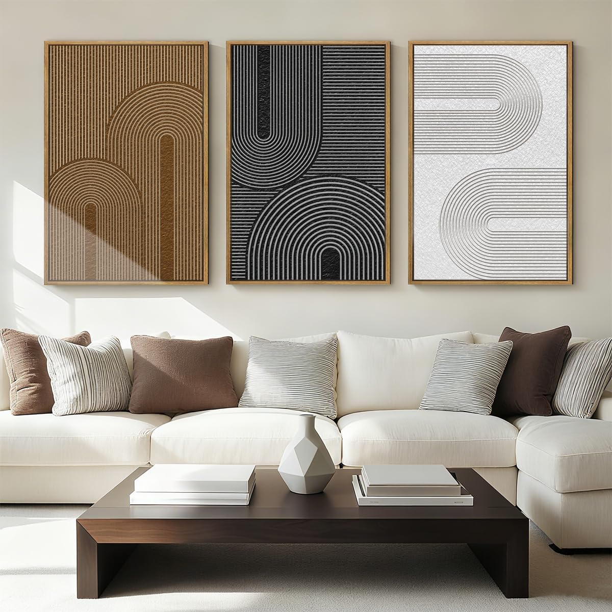 Extra Large Abstract Modern Wall Art Abstract Line Wall Decor Framed Dark Wall Painting Neutral Print Decor Geometric Artwork Minimalist Modern Home Decor for Living Room Bedroom Office 24x36 Inches Set of 3