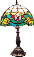 Tiffany Table Lamp Green Flowers Style Stained Glass Desk Light 12 Inch Tiffany Style Bedside Lamp with LED Bulb for Bedroom Living Room Office Decor