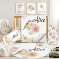 Custom Baby Crib Bedding Set, 5 PCS Personalized Name Baby Crib Sets for Girls Boys, Bird Theme Nursery Bedding Sets for Infant Toddler, Double Layer Flannel Bed Set Customized Gifts
