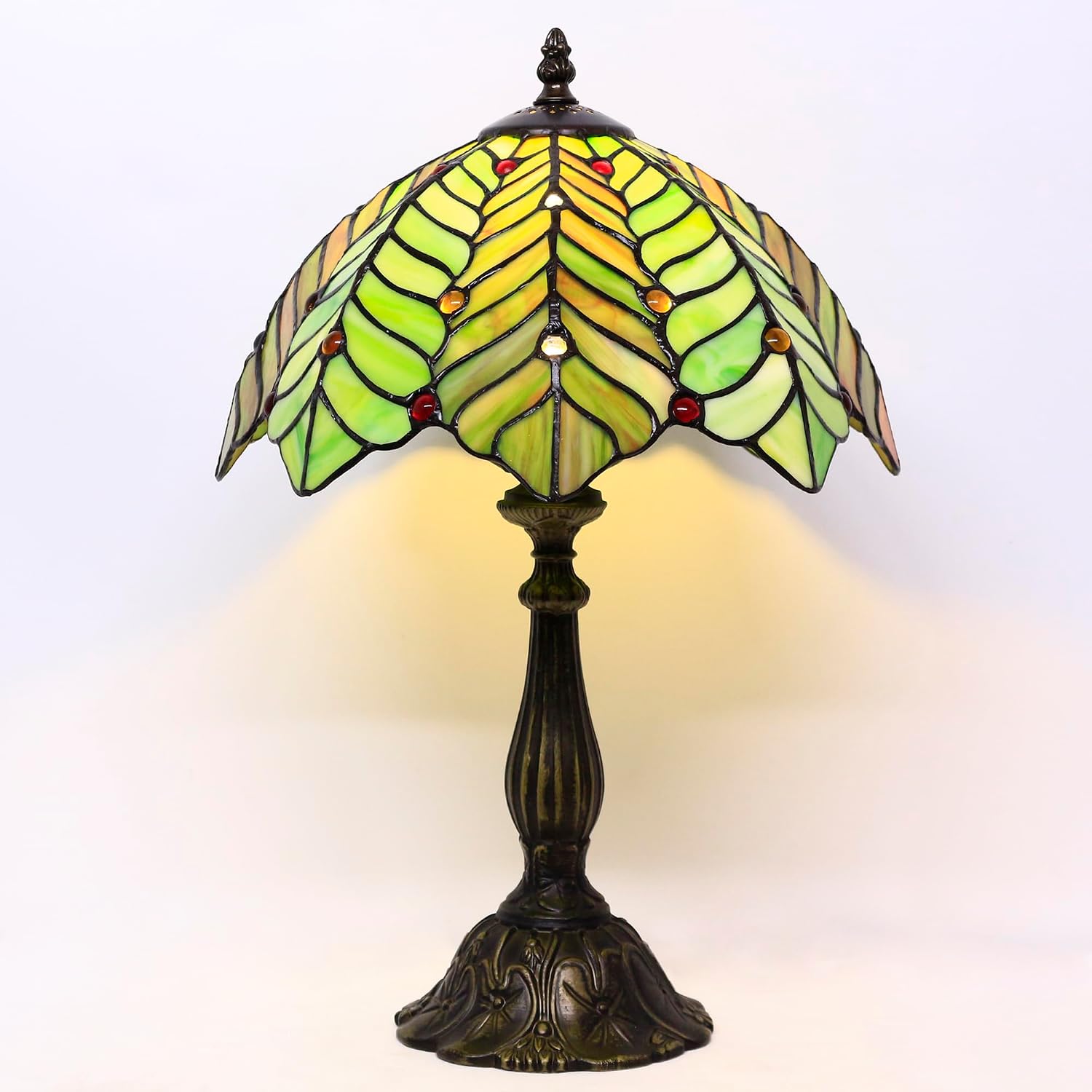 Tiffany Lamp Touch Control Table Lamp Brown Green Leaf Style Stained Glass Desk Lamp 12X12X19 Inches Reading Light