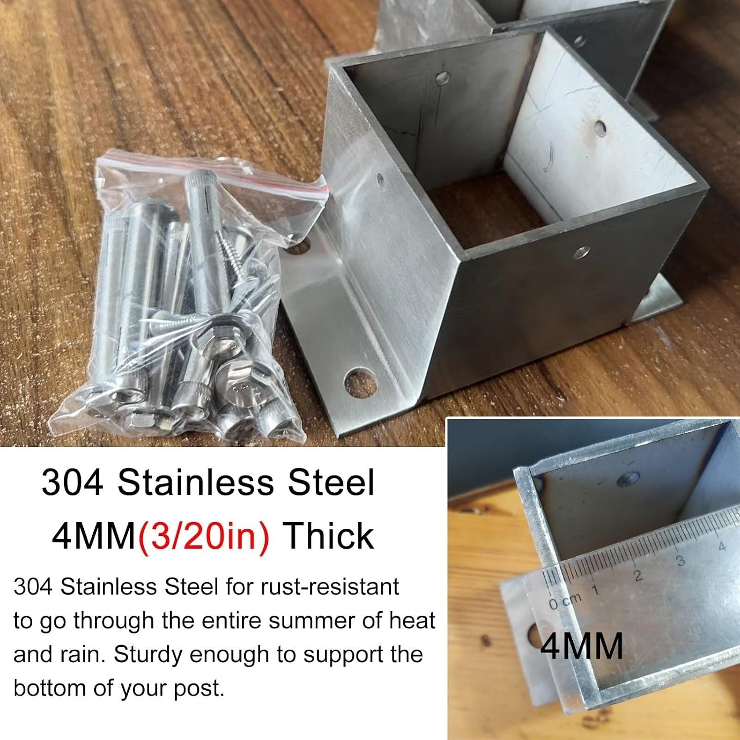 1 2 3 4 Pieces Post Base Bracket, Pergola Mailbox Deck Railing Post Wrap/Skirt Anchor Kits 2x2 3x3 4x4 5x5 6x6 7x7 8x8 Inch Square Support Foundation(4 Pack,80x80 mm/3.1x3.1 in)