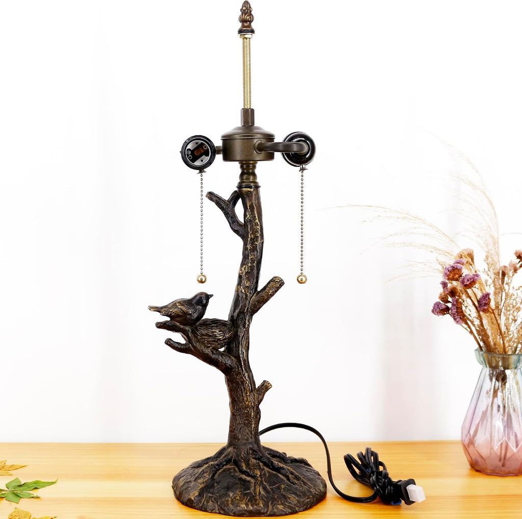 Table Lamp Base Replacement Only, Wide 7 Height 23 Inch, Fit for 12, 14, 16, 18 Inch Tiffany Style Stained Glass Lampshade, Dark Bronze Finish, Resin, Pull Chain Switch(F (W7H23 Inch))