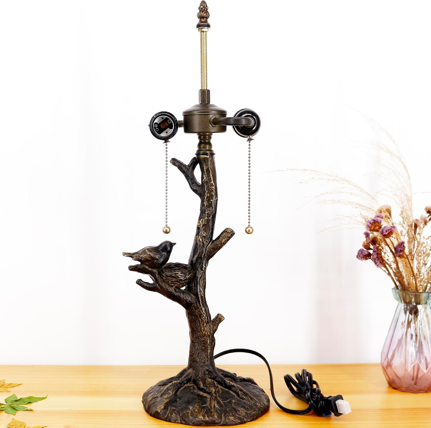 Table Lamp Base Replacement Only, Wide 7 Height 23 Inch, Fit for 12, 14, 16, 18 Inch Tiffany Style Stained Glass Lampshade, Dark Bronze Finish, Resin, Pull Chain Switch(F (W7H23 Inch))