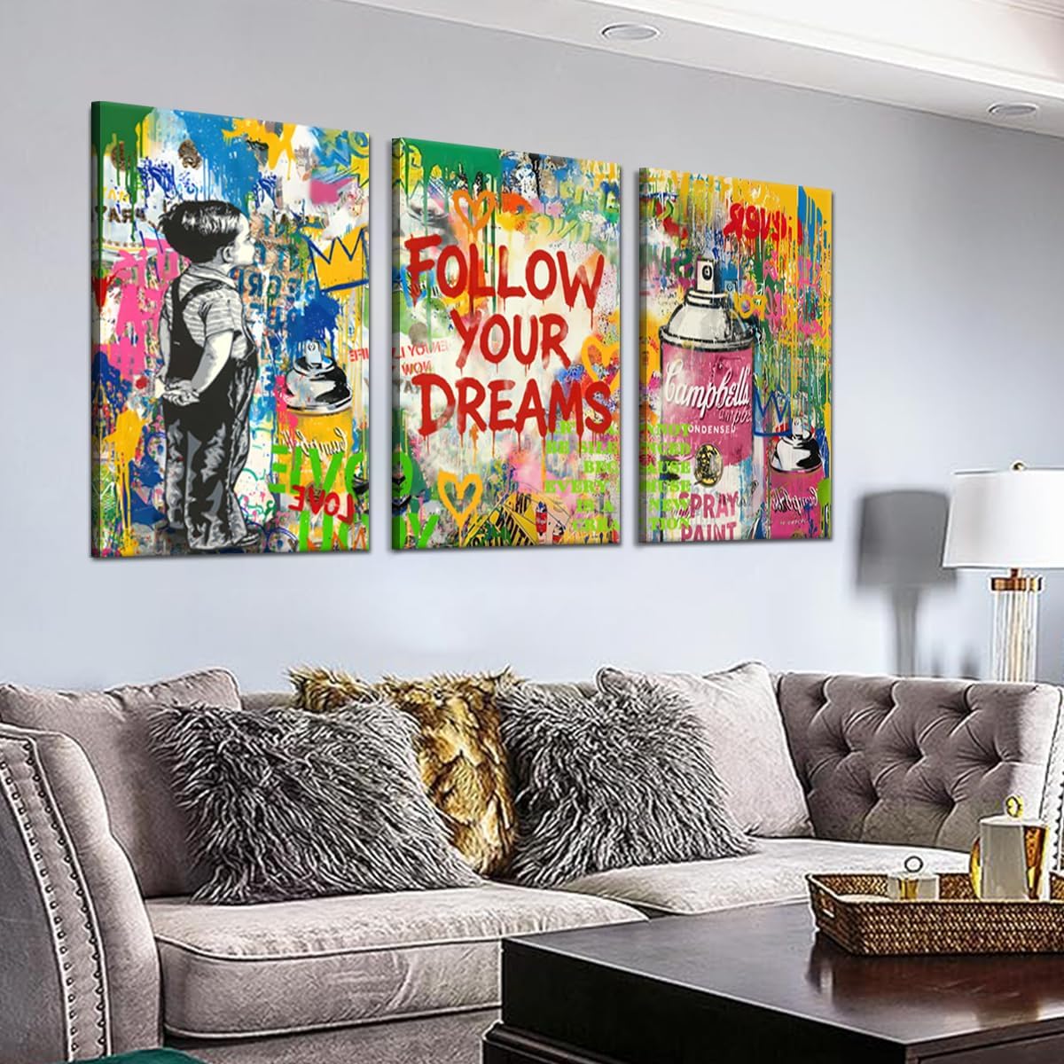 Novatique Banksy Canvas Wall Decor Street Graffiti Wall Art Colorful Cool Painting Graffiti Poster Canvas Print for Bedroom Bathroom,24' x 36' x 3pcs