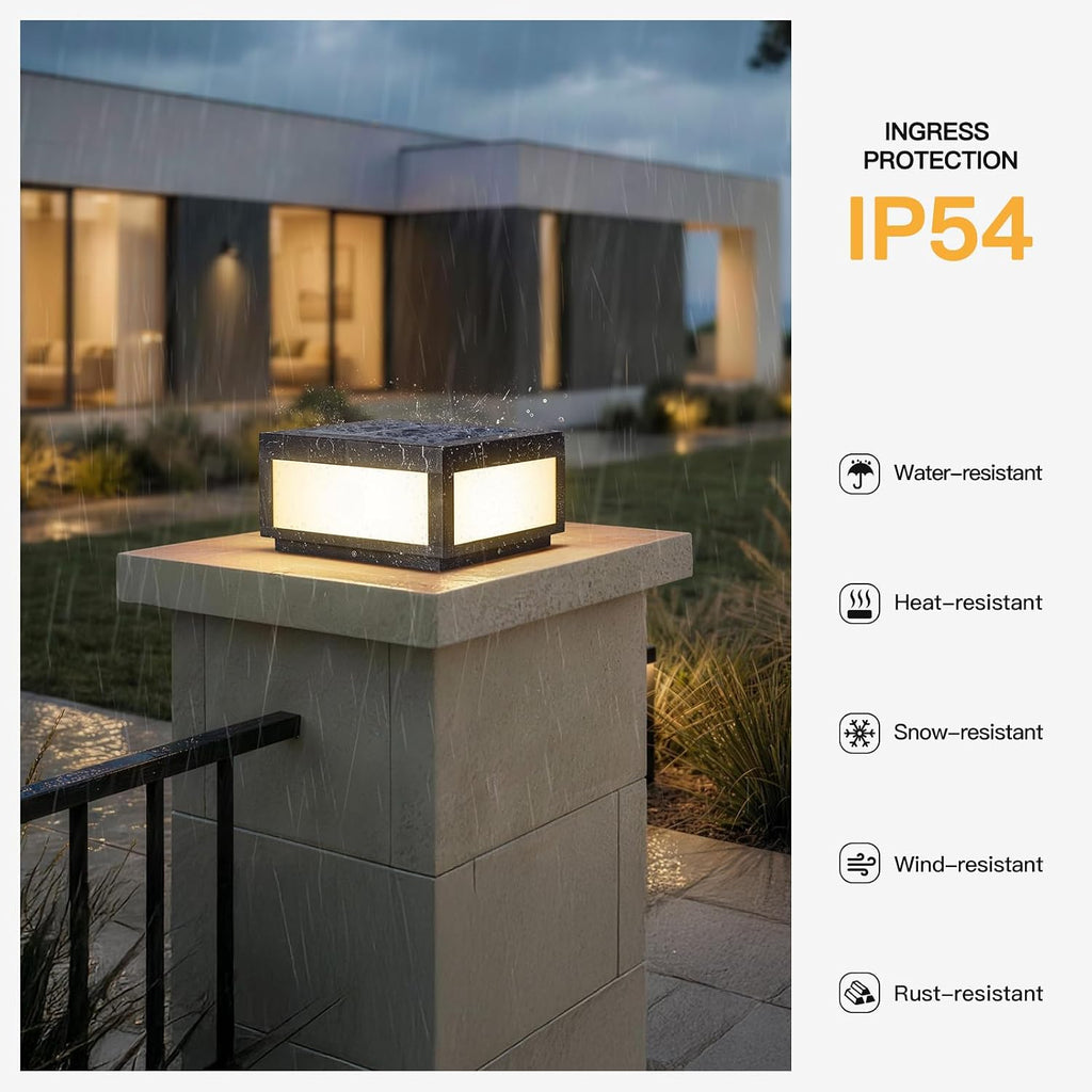 MVBT Large Solar Post Lights Outdoor, Square Solar Pillar Lights 12x12, Solar Power Column Light Waterproof, Modern Post Lamps Outdoor, Dusk to Dawn Lantern Column Lamp for Driveway Entrance Pillars