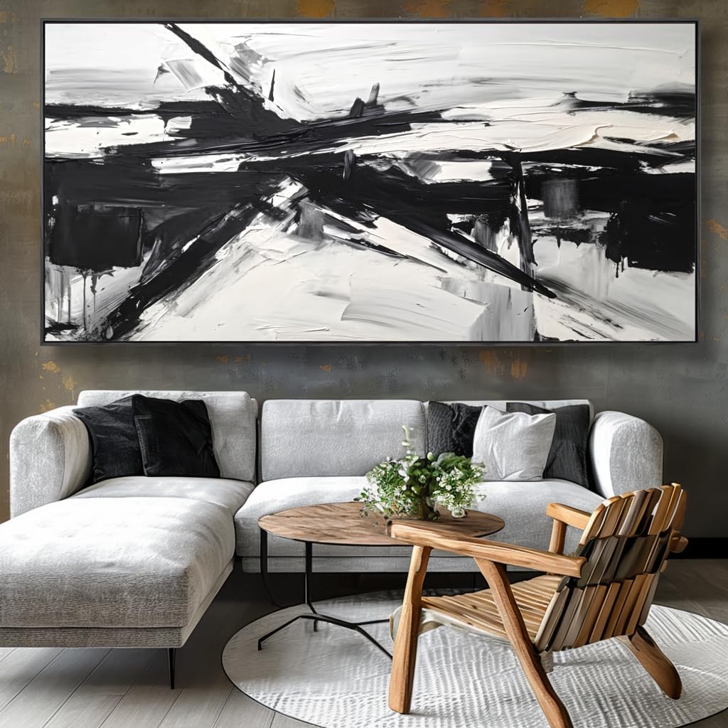 Wall Art Abstract Canvas Painting Black and White Modern Artwork for Living Room Bedroom Dining Room Home Office Decor 30'x60' with Framed