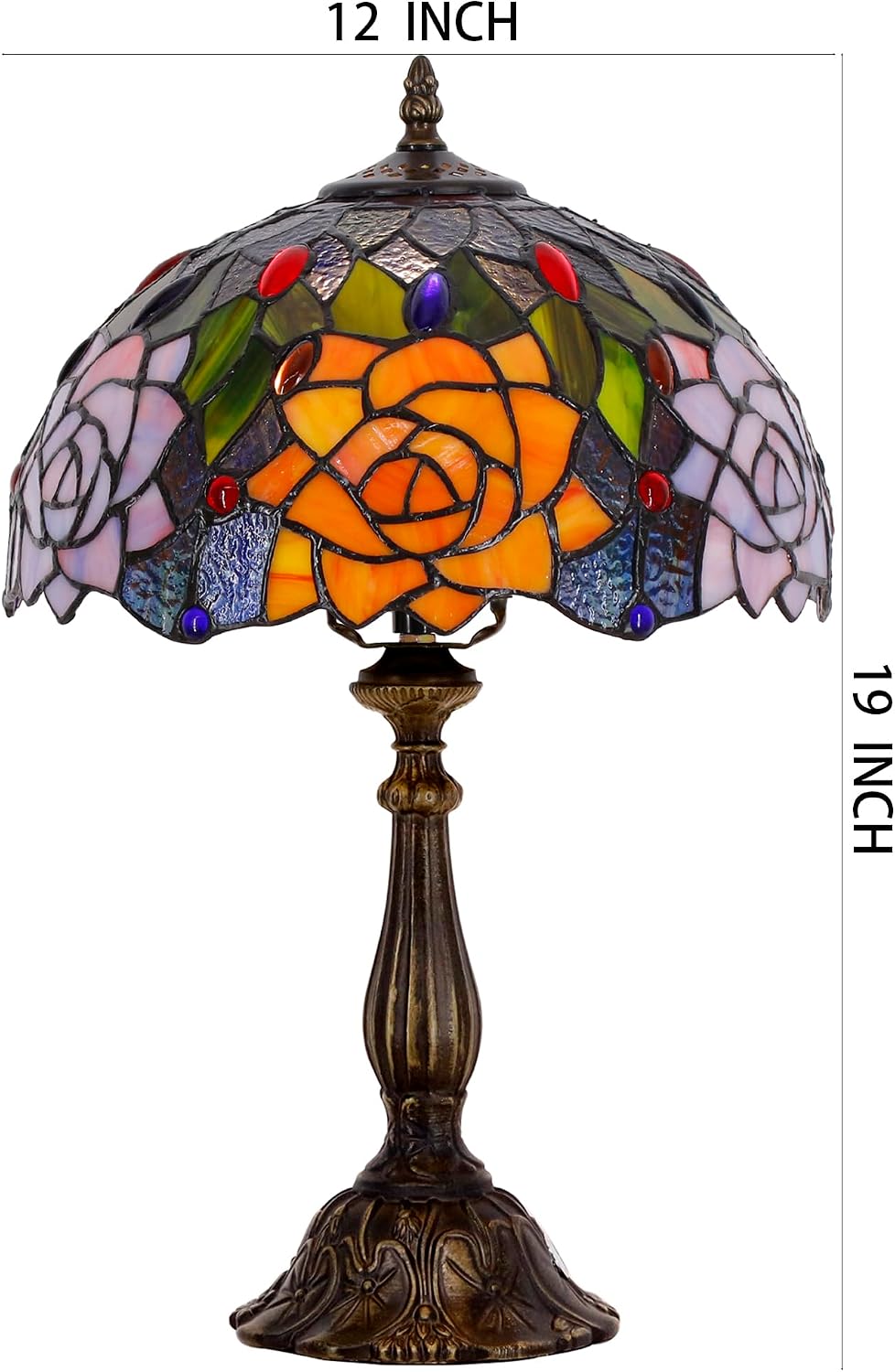 Tiffany Lamp Touch Control Table Lamp Orange Purple Stained Glass Desk Lamp 12X12X19 Inches Rose Flower Style Reading Light