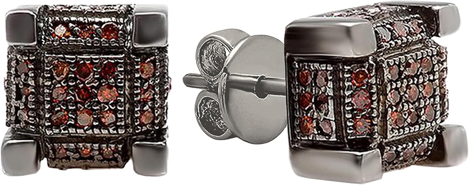 Dazzlingrock Collection 0.25 Ctw Round Blue or Red Natural Diamond 7mm Cube Hip Hop Studs in Black Plated 925 Sterling Silver, Unisex Design Ladies,Mens Real Diamond Earrings