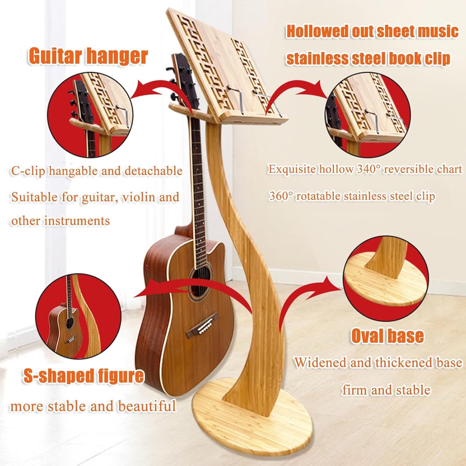 Sheet Music Stand, Professional Music Book Holder, Sturdy Guitar Violin Music Stand, Wood Station for Conductors, 340° Flip Design, for Reading & Desk & Display,
