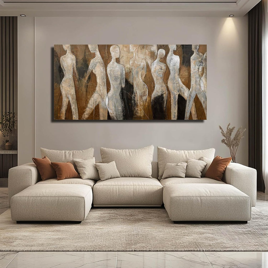 CHUDANHAO Graffiti Line Artwork Brown Picture Wall Decor Black Abstract Wall Art for Living Room Hotel Office Wall Hanging Decor 29'x58' Large Size