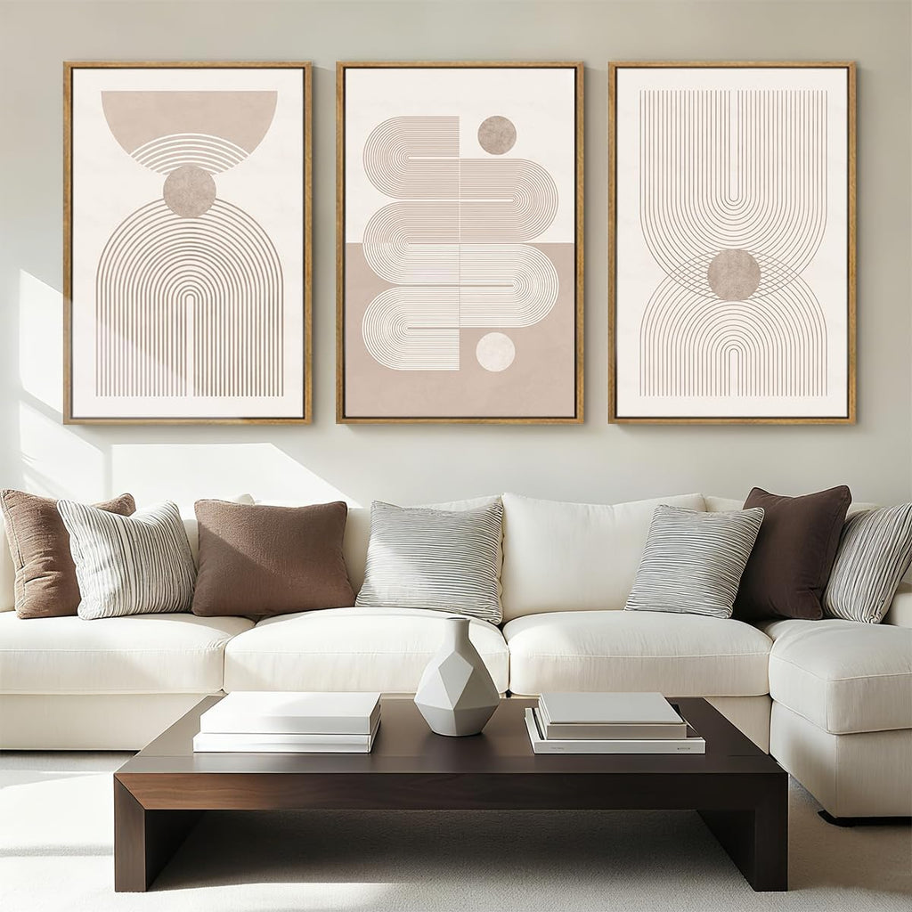 Anyzal Extra Large Boho Abstract Wall Art 24x36 Inch Framed Minimalist Neutral Canvas Wall Decor Pink White Modern Artwork for Living Room Bedroom Office Set of 3