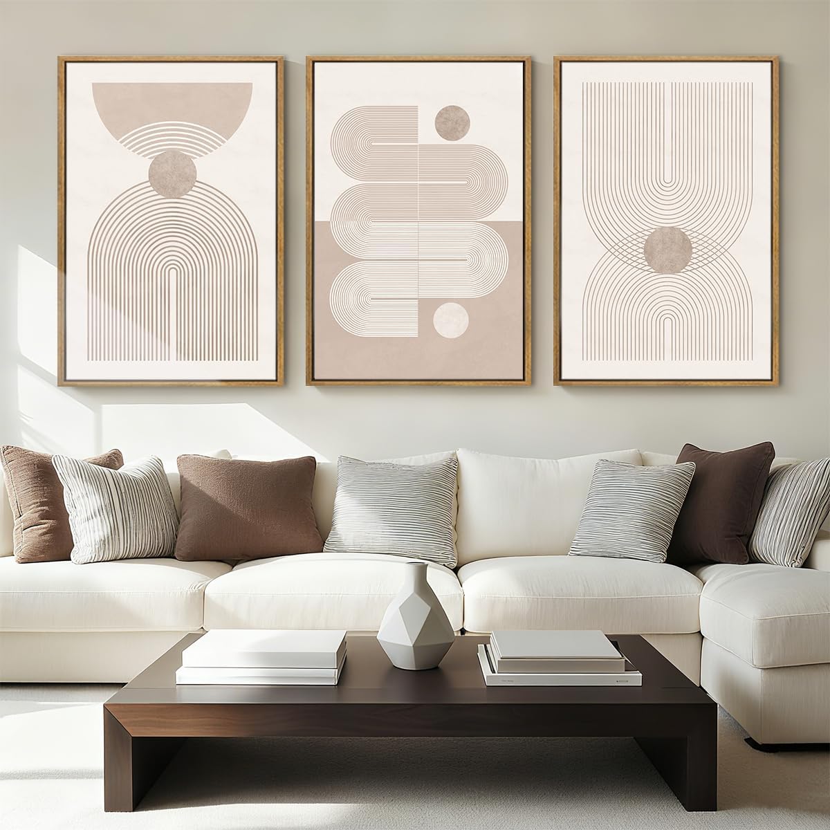 Anyzal Extra Large Boho Abstract Wall Art 24x36 Inch Framed Minimalist Neutral Canvas Wall Decor Pink White Modern Artwork for Living Room Bedroom Office Set of 3