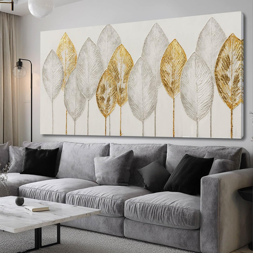 Kureful Minimalist Wall Pictures Leaves Wall Painting Modern Wall Art 29'x58' Artwork for Living Room Canvas Art Posters for Kitchen