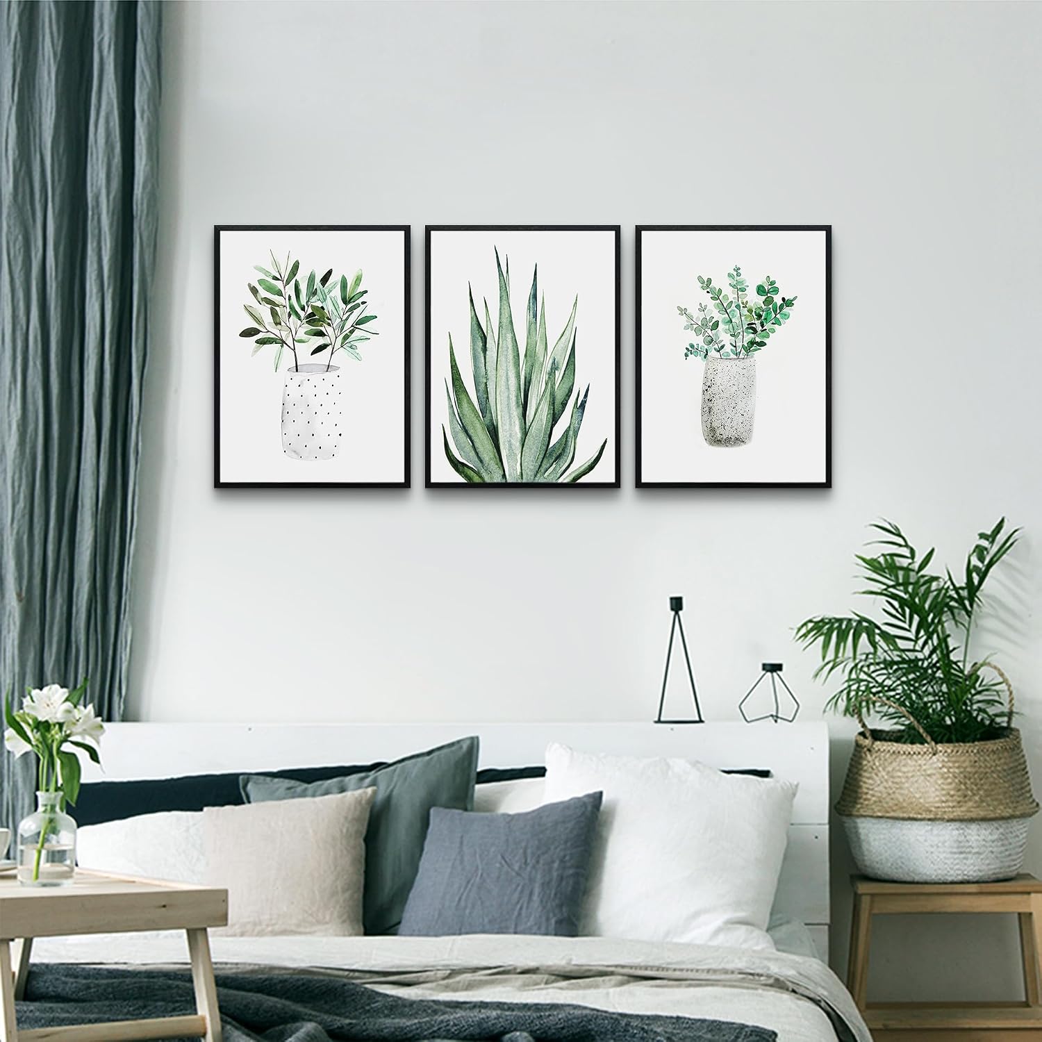 AHUASJART Black Framed Wall Decoration Living Room Wall Art Painting For Dining Room Large Wall Decor For Bedroom Kitchen Decor Art Green Leaf Pictures Artwork For Home Walls 3 Piece Art Prints