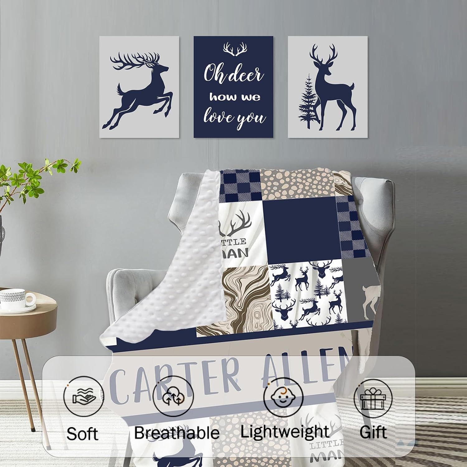 TOOTANN Custom Baby Crib Bedding Set, 5 Pcs Personalized Name Baby Crib Sheets for Kid Toddler Infant, Dark Blue Reindeer Silhouette Nursery Bedding Set