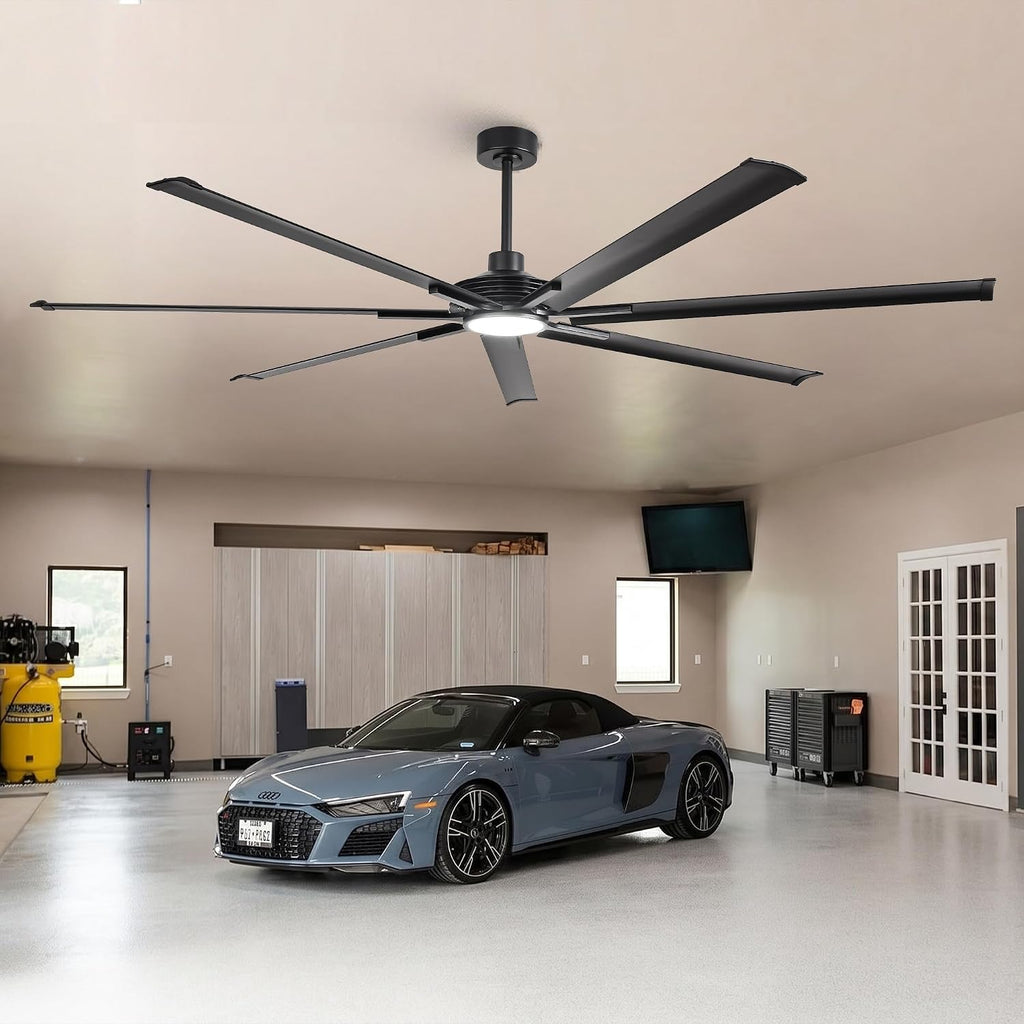 120 Inch Ceiling Fans with Lights and Remote, Industrial Black Large Ceiling Fan with LED Light, High CFM Reversible DC Motor Ceiling Fan for Shop Warehouse Gym Living Room, Dimmable & 3CCT