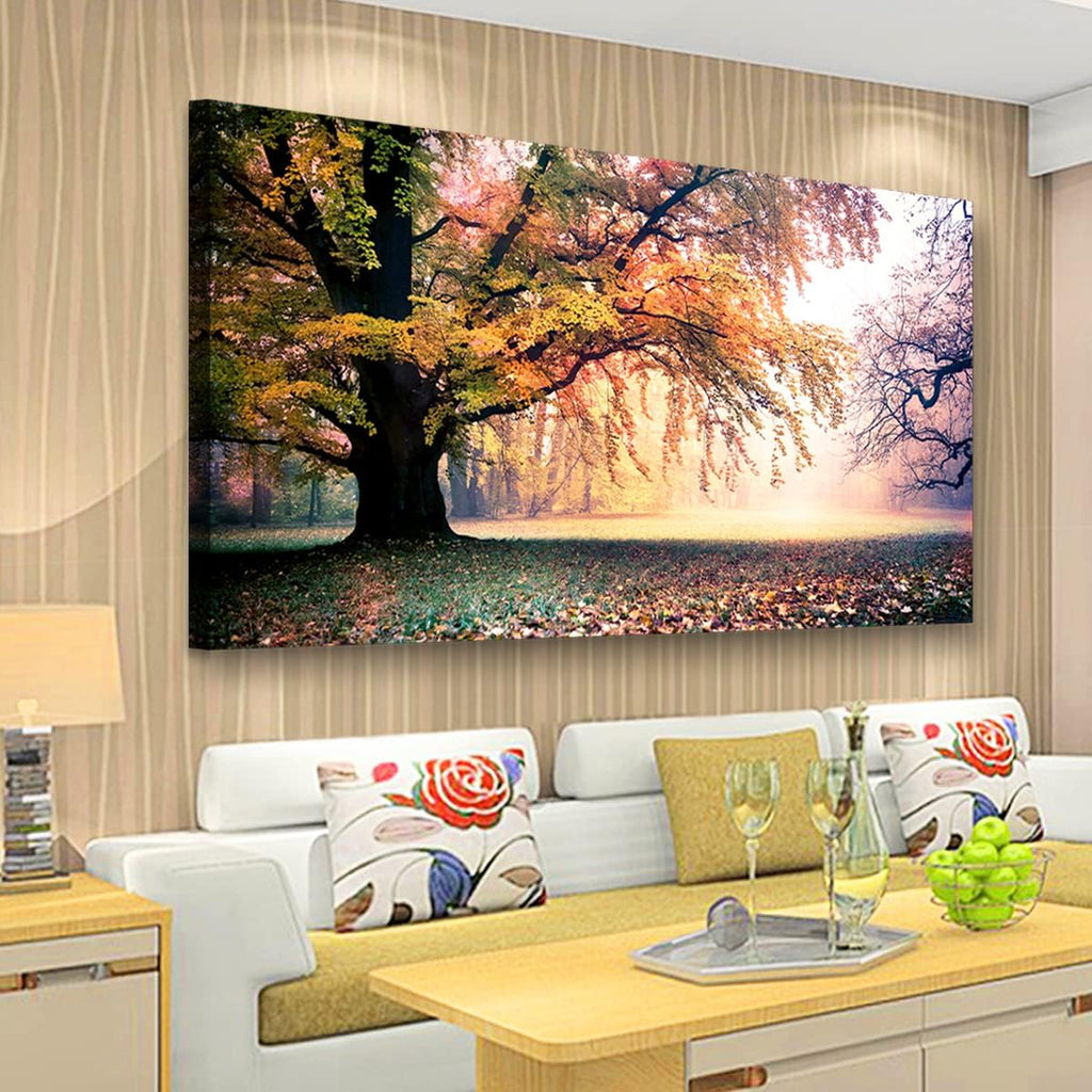 Tree of Life Wall Art Canvas Prints Natural Landscape Picture Home Decor Colorful Forest Paintings for Living Room Bedroom Bathroom Kitchen Decorations 28x57 Wooden Framed Artwork Easy Hanging