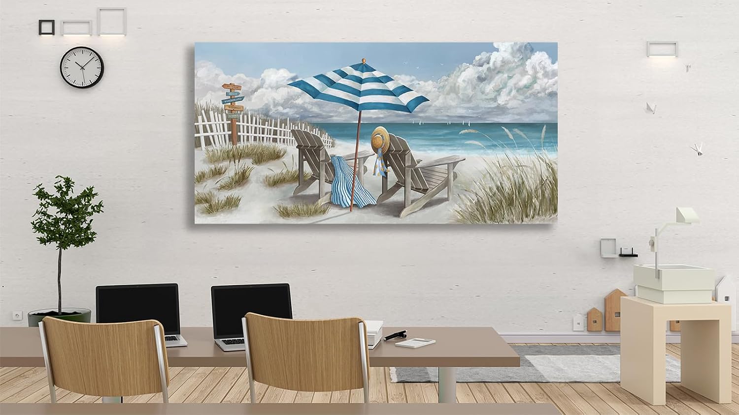 Shoci Summer Beach Wall Art - Large Blue Sky White Cloud Canvas Picture for Living Room Ocean Beach Painting Print Decor Peaceful Sea Life Artwork Wall Art for Bedroom Home Office Decoration 29' X 58'