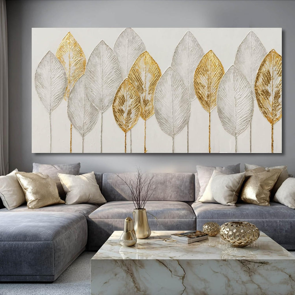 Kureful Minimalist Wall Pictures Leaves Wall Painting Modern Wall Art 29'x58' Artwork for Living Room Canvas Art Posters for Kitchen