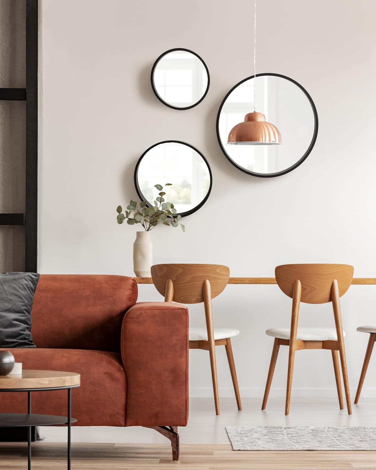 Kate and Laurel Travis Modern Round Wall Mirror Set, Set of 3, Varying Sizes, Black, Decorative Three-Piece Circle Mirror Set for Use as Bathroom Mirror Decor or Gallery Wall Mirrors