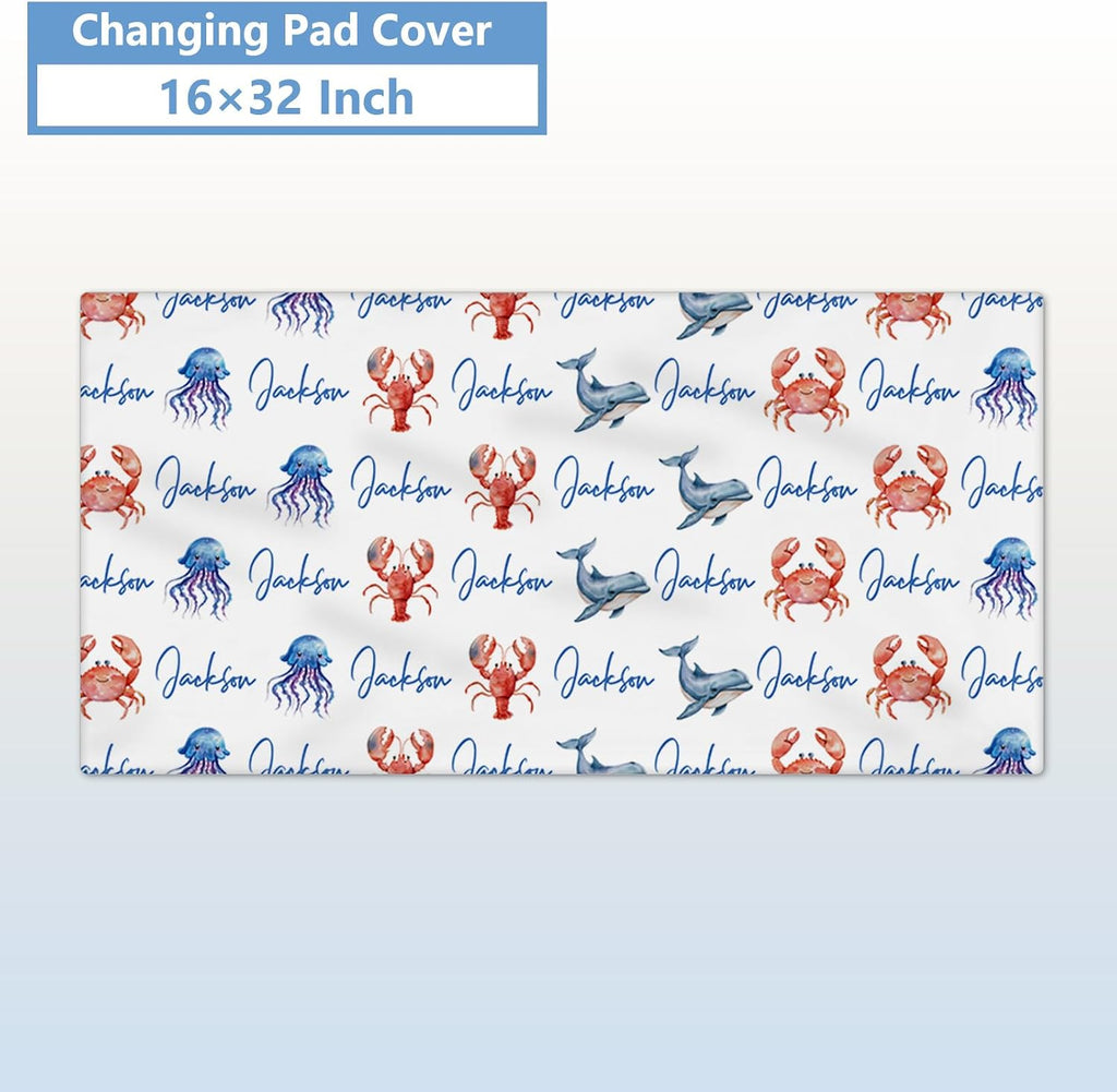 KAINSY Custom Crib Bedding Set 5 Pcs for Girls Boys – Personalized Blue Ocean Animals Theme, Newborn Sleep Set, Nursery Decor, Toddler Room Essentials, Infant Sleep, Baby Room Accessories, Baby Gift