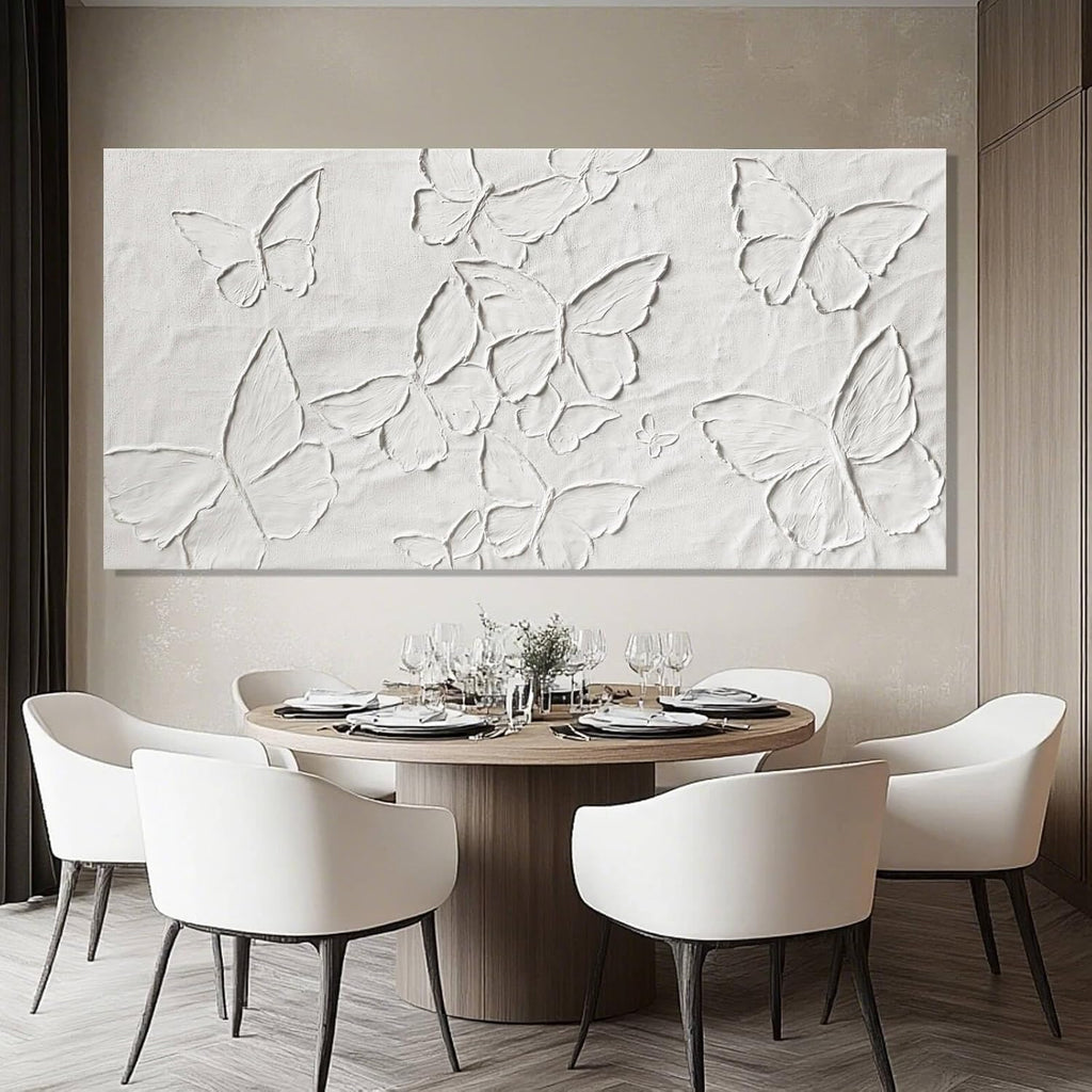 SHEYOYE Large White Aesthetic Canvas Wall Art | Butterfly Wall Art for Wall Decor, Office Art, Living Room or Bedroom Wall Decor, Hallway Decor 29' x 58'