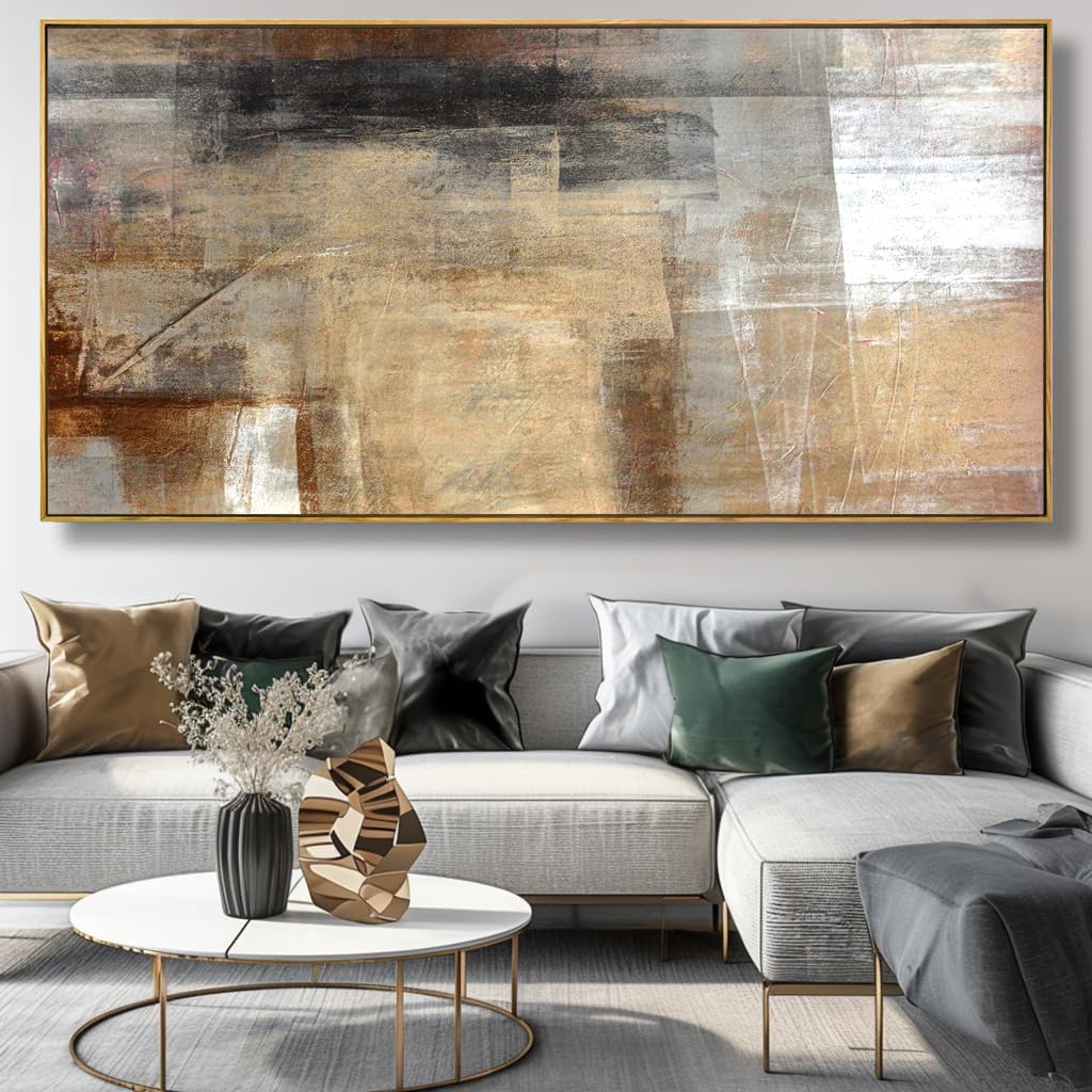Wall Art Abstract Wall Decor Yellow Black Ink Canvas Painting Modern Artwork for Living Room Bedroom Dining Room Home Office Decor 30'x60' with Framed