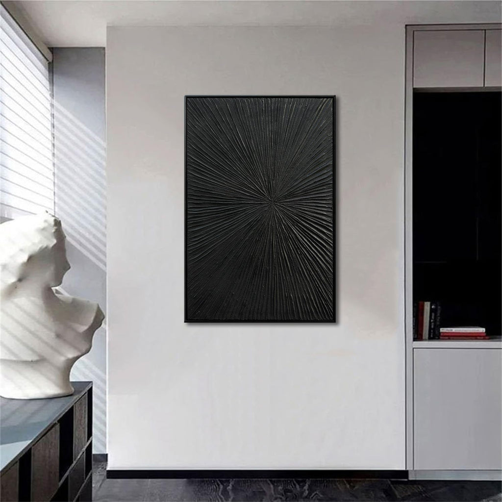 Framed Black Relief Wall Art, Modern Abstract Oil Paintings on Canvas, Quartz Sand Texture Wall Art for Living Room Bedroom Wall Decor