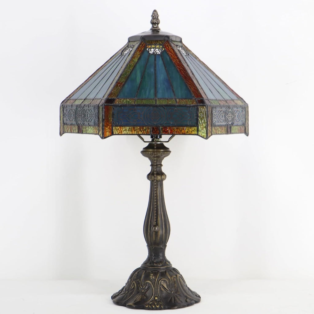 Tiffany Style Lamp Stained Glass Table Lamp Memory Sympathy Desk Reading Light 12X19 Inch (Hexagon Mission Style)