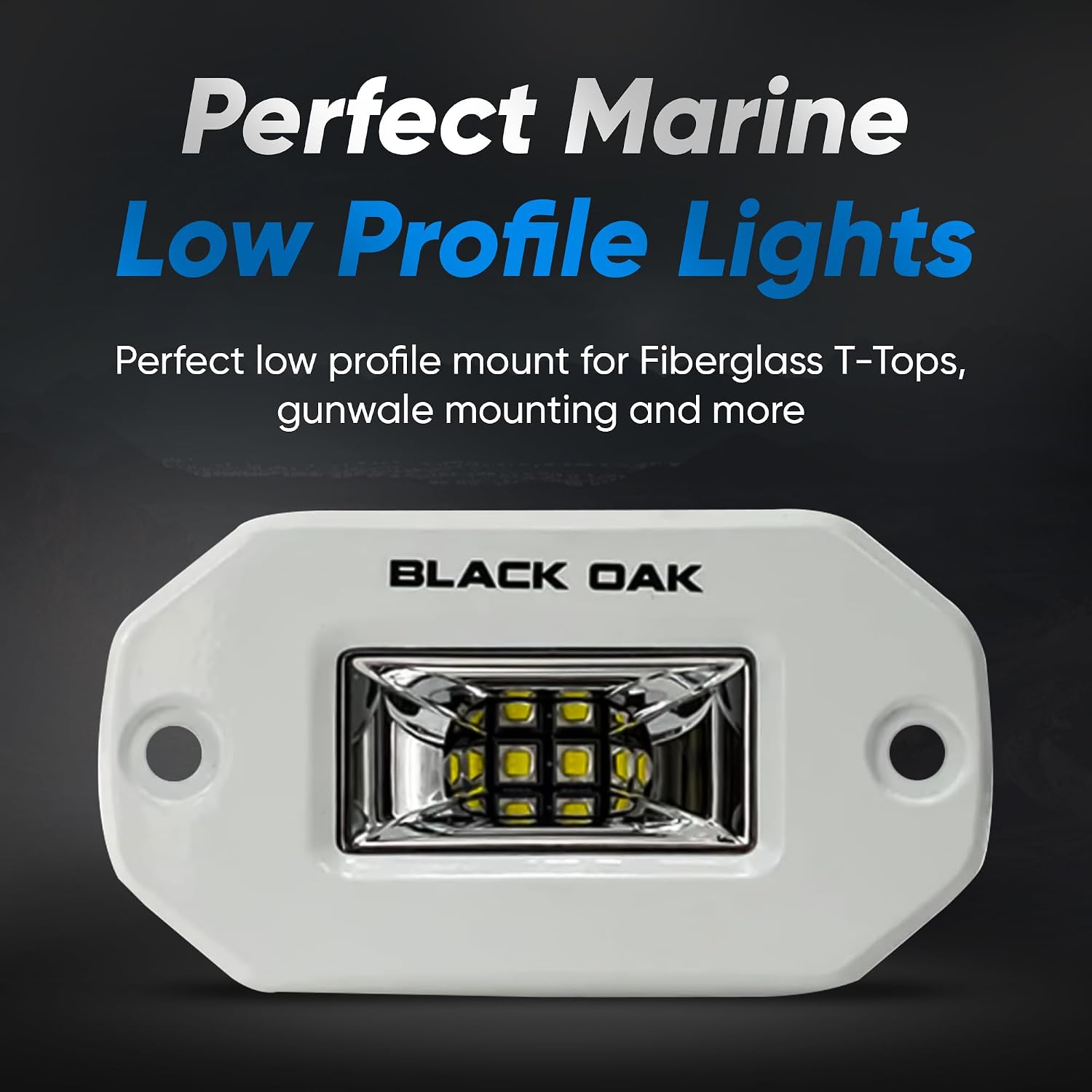 Black Oak LED Marine Flush Mount Spreader Light - IP69K Rating Single Row - 2-Inch - White - Black