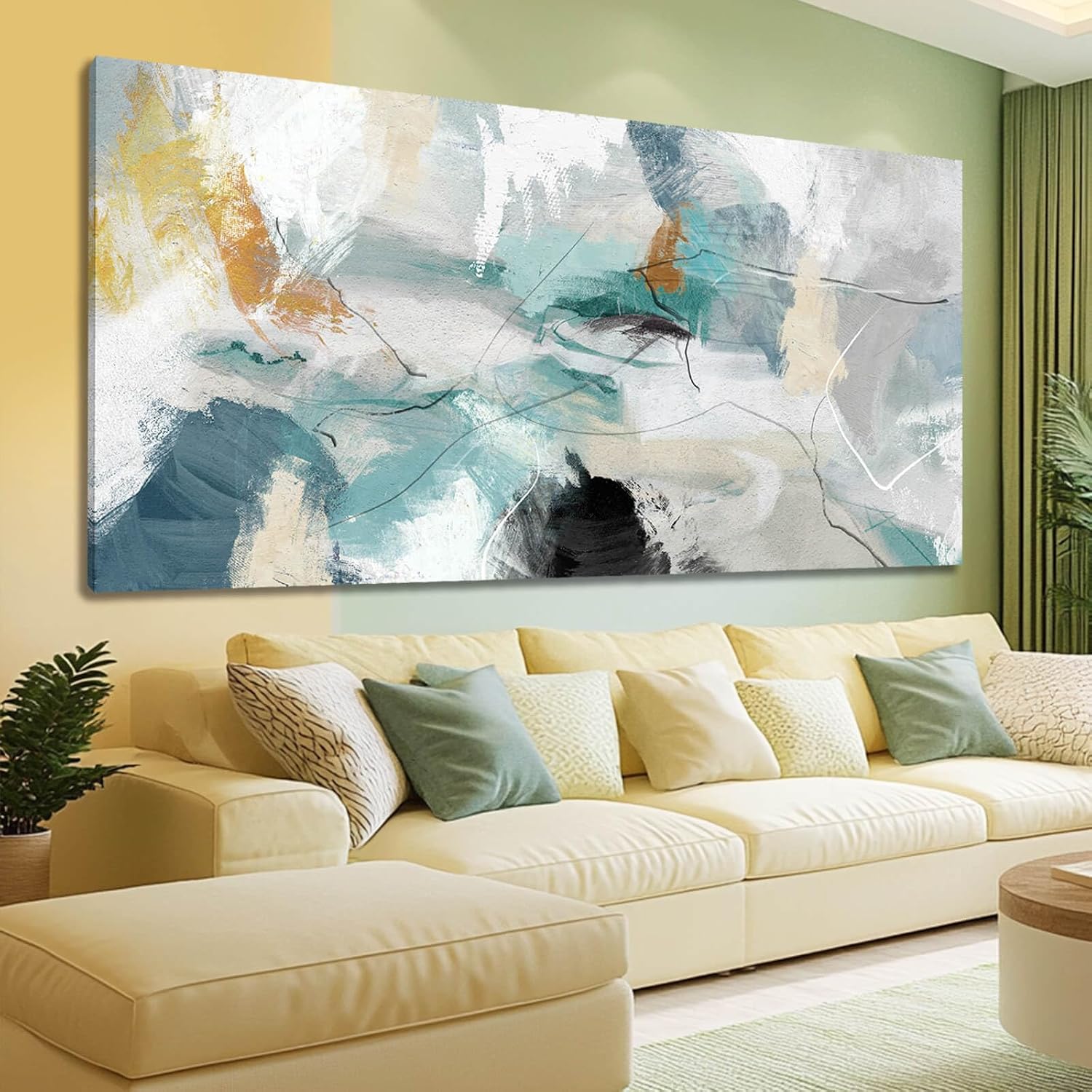 SOUGUAN Green Wall Art Abstract Wall Decor Teal Pictures Canvas Prints Artwork for Walls 29'x58'