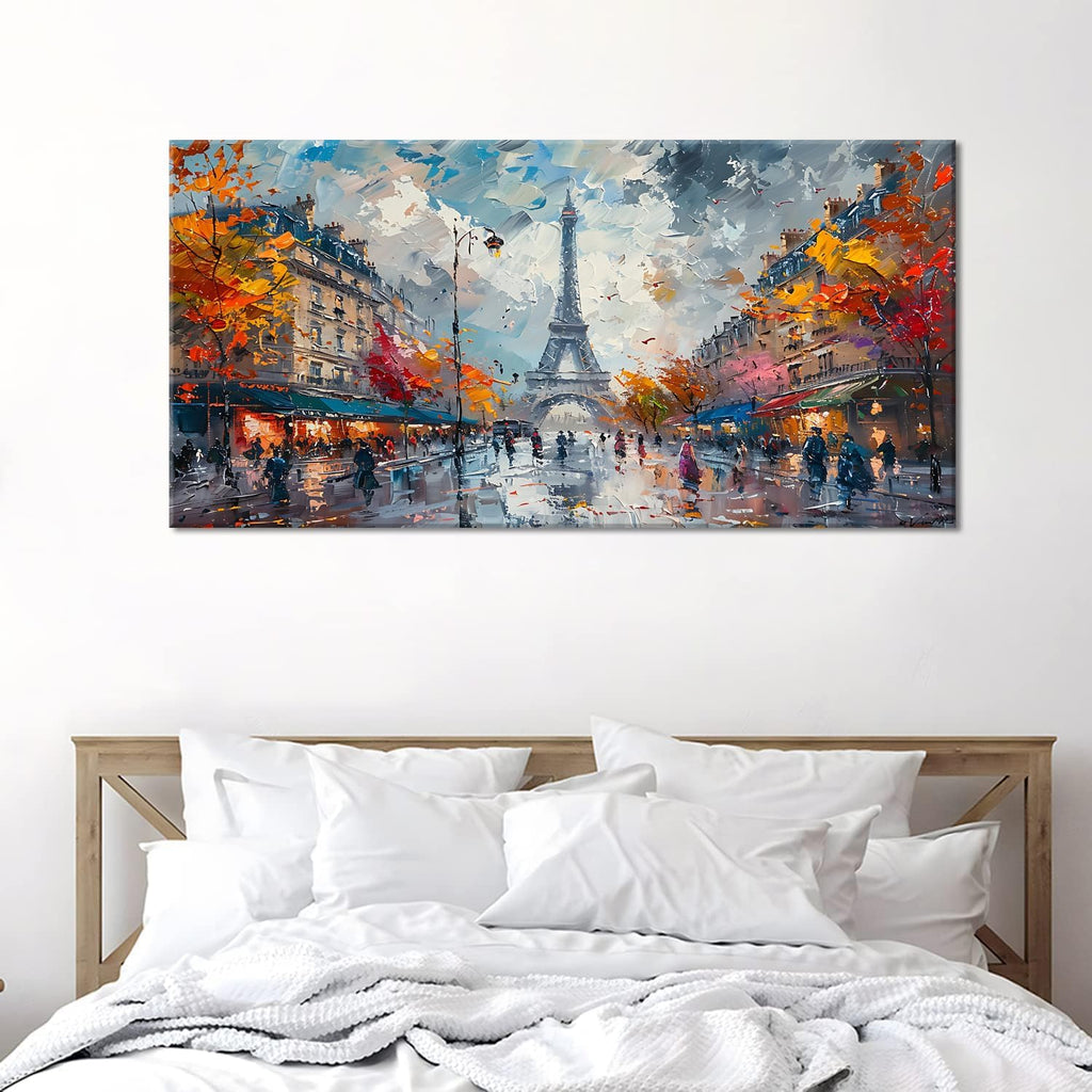 Piy Painting Eiffel Tower in Paris French Landscape Street View Wall Art Decor Artwork for Bedroom (30x60 Inches)