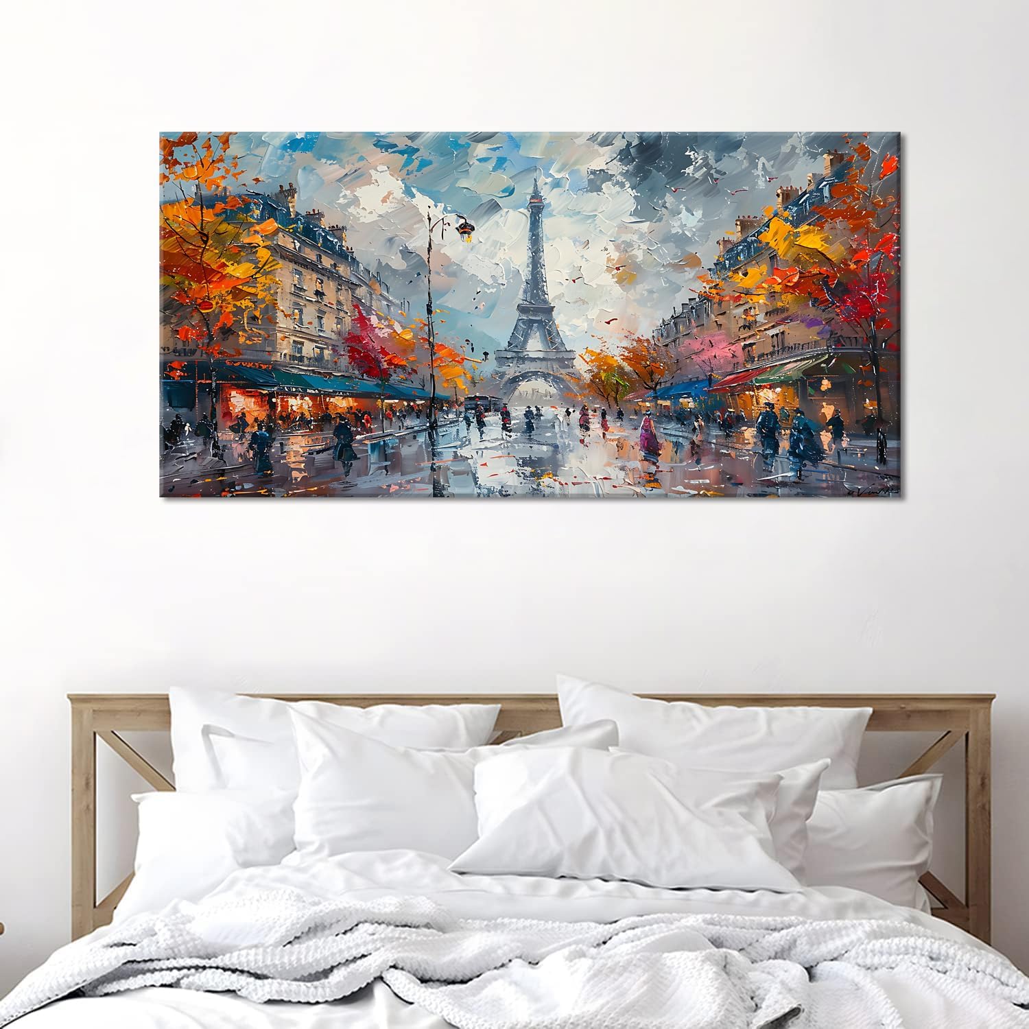 Piy Painting Eiffel Tower in Paris French Landscape Street View Wall Art Decor Artwork for Bedroom (30x60 Inches)