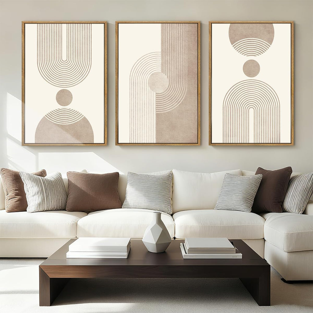 BINCUE Neutral Abstract Wall Art Beige Large Wall Decor Boho Mid Century Modern Artwork Art Print for Living Room Bedroom Office 24'x36' Set of 3 Gift