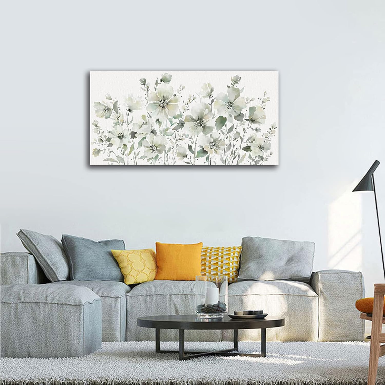 Elegant Flowers Wall Art Abstract Floral Pictures Wall Decor Modern Green Botanical Canvas Painting Flower Blossom Canvas Print Artwork for Living Room Bedroom Office Home Wall Decoration 29' x 58'