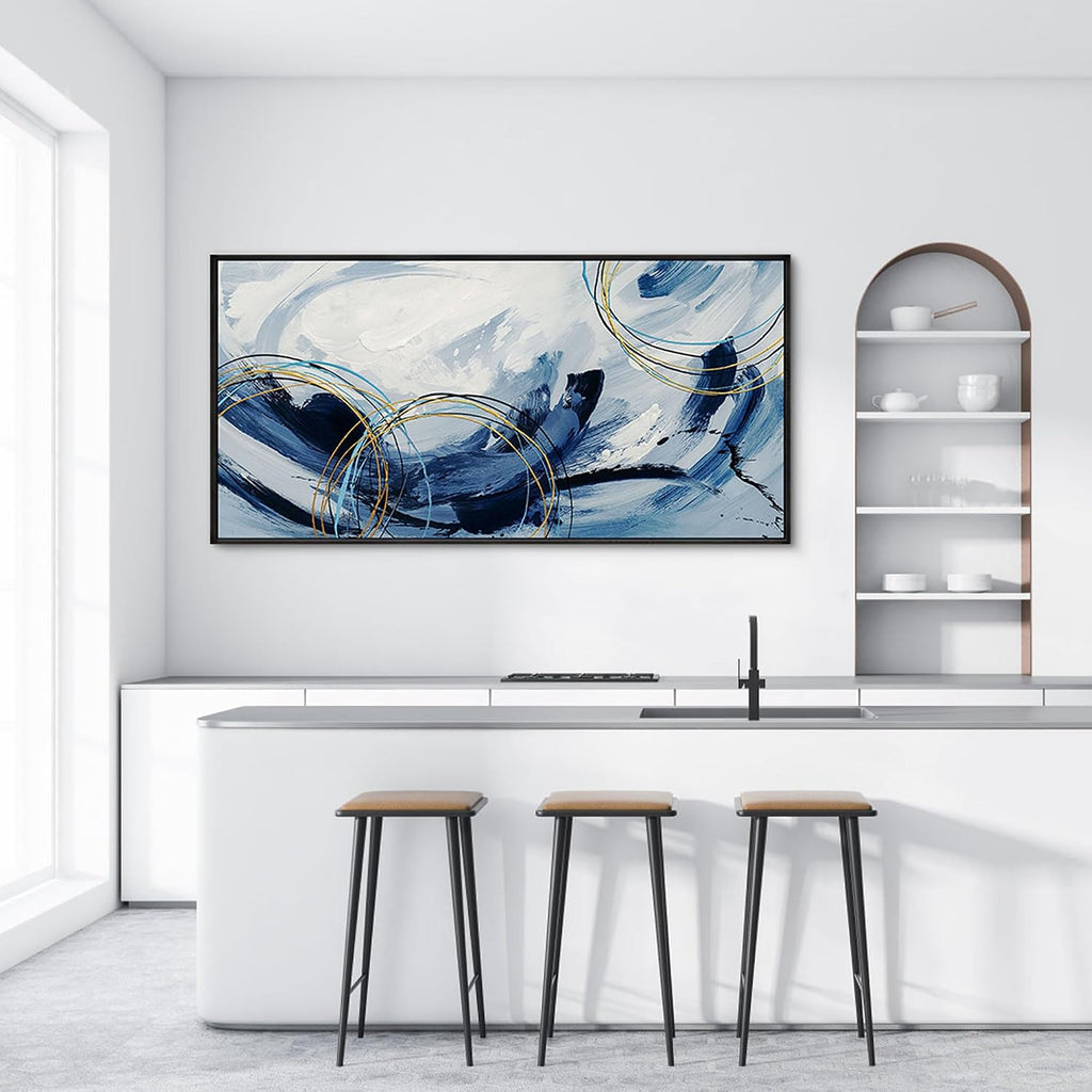 yiijeah Large Wall Art - Abstract Canvas Painting for Living Room Decor Modern Art Work for Wall Giant Gray Paint Office Bedroom Blue and White Home Decor