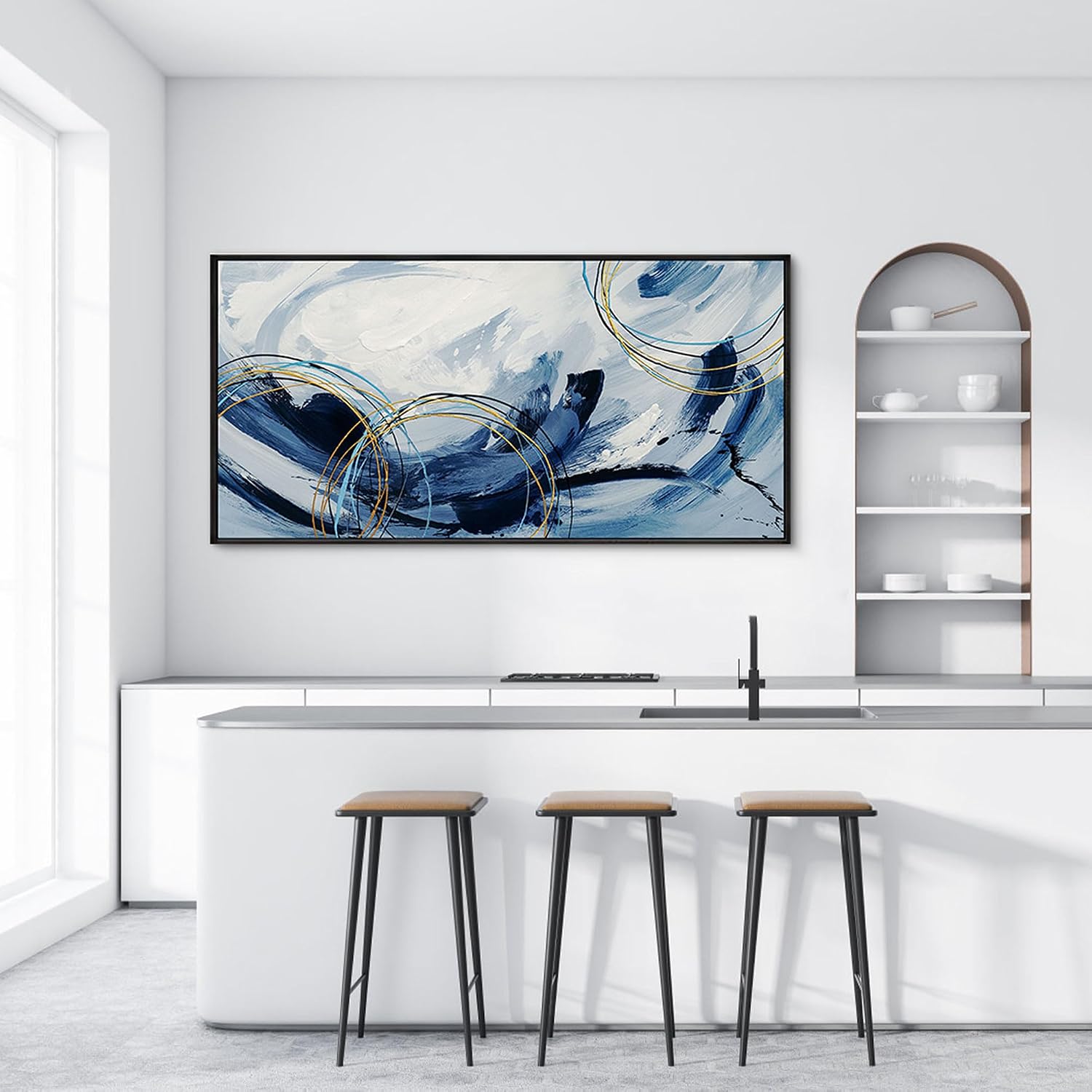 yiijeah Large Wall Art - Abstract Canvas Painting for Living Room Decor Modern Art Work for Wall Giant Gray Paint Office Bedroom Blue and White Home Decor