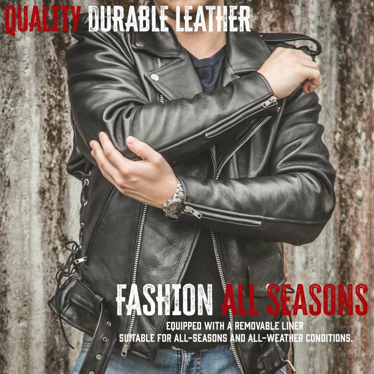 Milwaukee Leather SH1011 Men's Classic Brando Premium Leather Black Motorcycle Riders Leather Jacket w/Side Laces