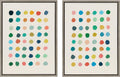 Kate and Laurel Sylvie Meditation 1 and 2 Framed Canvas Wall Art Set by Kelly Knaga; 2 Piece 18x24 Gray; Modern Abstract Colorful Polka Dot Art Set for Wall Home Decor